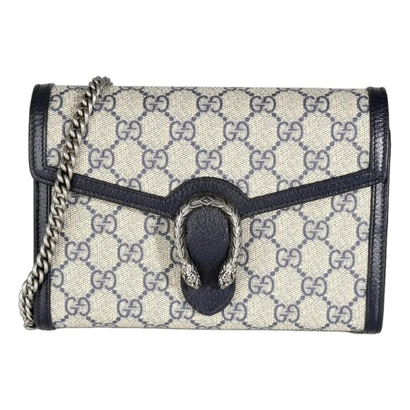 Gucci Navy GG Supreme Canvas Mini Dionysus Chain Wallet - Picture 1 of 3
